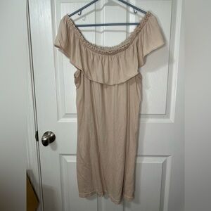 Off-Shoulder Tan Dress ruffles